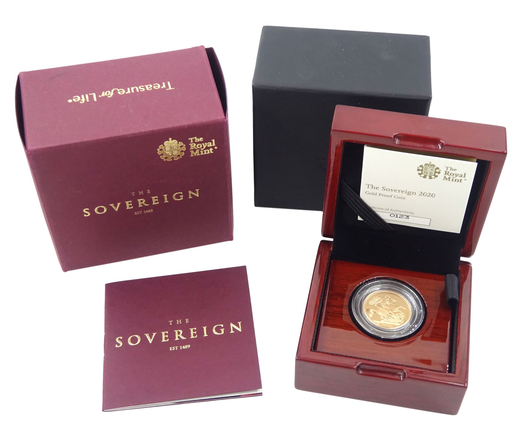 Queen Elizabeth II 2020 gold proof full sovereign coin, cased with certificate