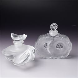 Lalique 'Samoa' glass scent bottle H7cm and another 'Les Anemones' H9cm, both inscribed 'L...