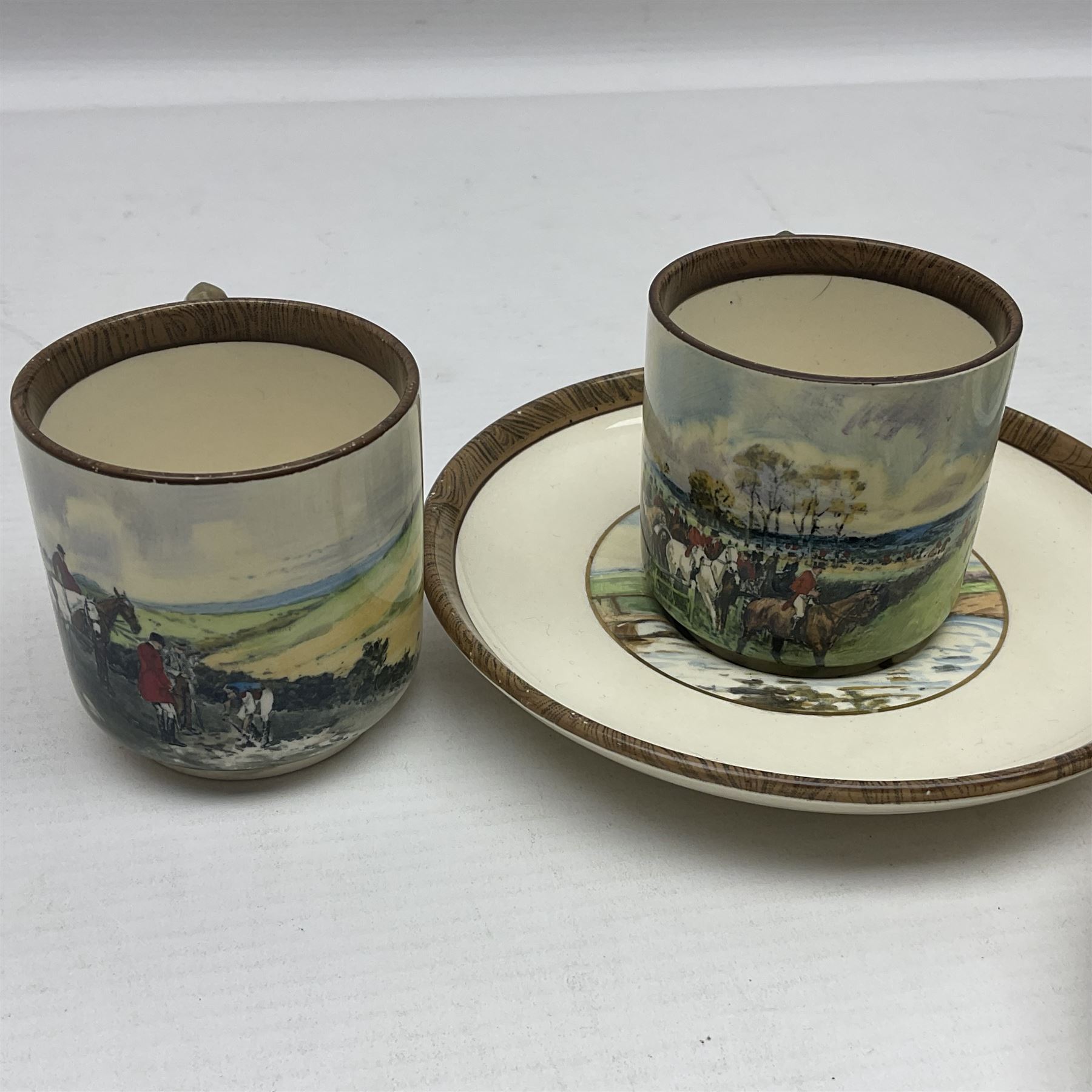 W.T. Copeland & Sons solely for Soane & Smith ltc,  four hunt scene coffee cans and three saucers Rd 691240