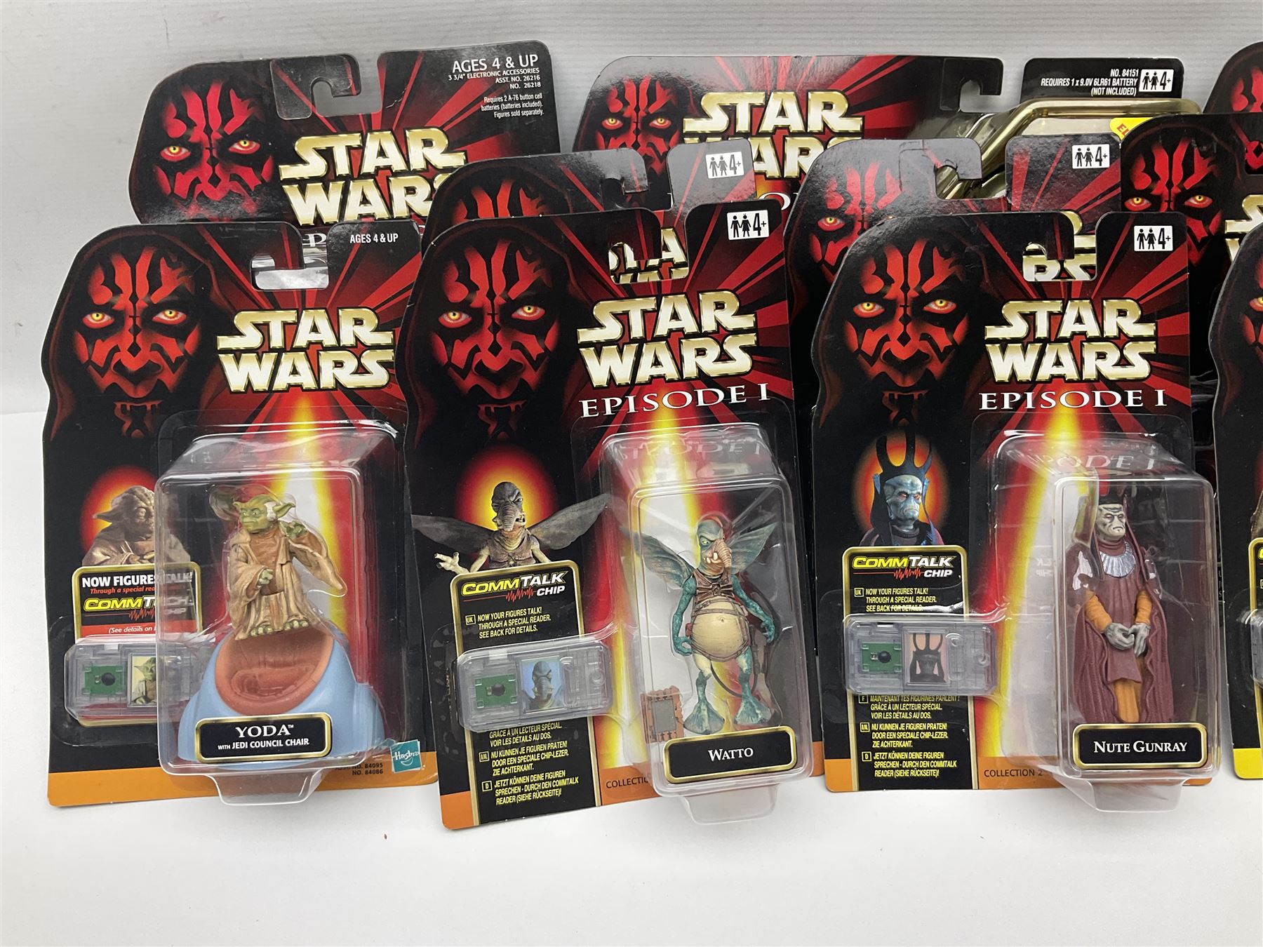 Star Wars - twenty-five 1998/1999 Star Wars Episode One figures and accessory sets by Hasbro in original card backed packaging; both Collection 1 and 2 with Electronic Commtalk reader for each figure's commtalk chip.