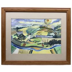 Paula Seller (Northern British 20th century): 'Wolds View', watercolour signed and titled 29cm x 41cm