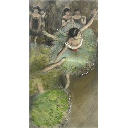 After Edgar Degas (French 1834-1917): Ballerinas in Green Dresses, pastel bearing signature 34cm x 19cm 
