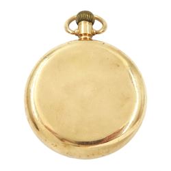 Early 20th century 9ct gold open face keyless lever pocket watch by American Watch Company, Massachusetts, No. 22993016,  white enamel dial with Arabic hour markers and subsidiary seconds dial, case by Dennison, Birmingham 1923