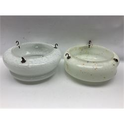 Six Art Deco glass fly catcher light shades, including marbled, mottled and frosted glass examples, largest D31cm