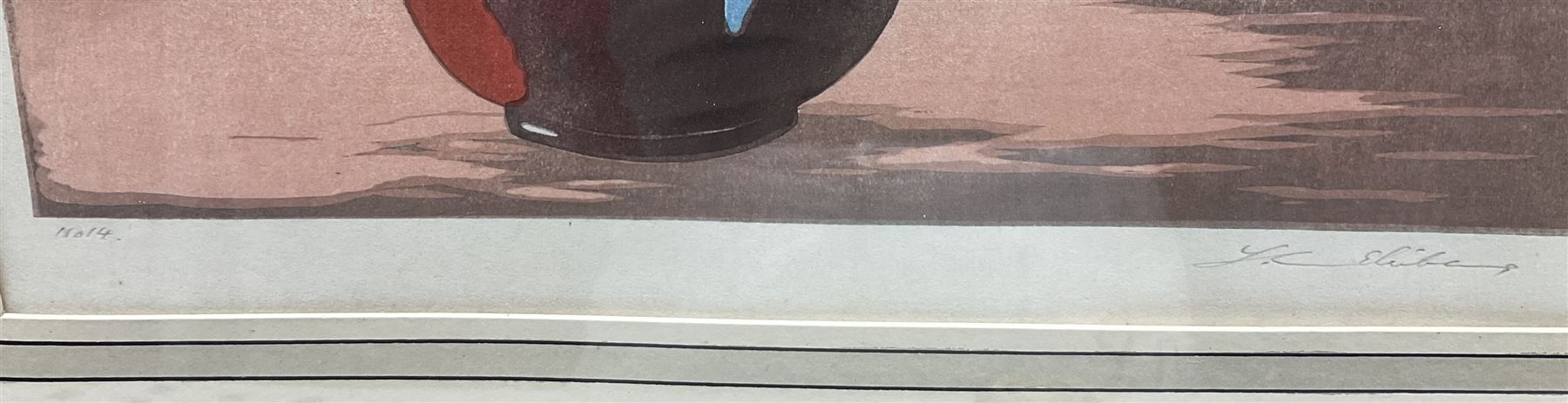 Yoshijiro (Mokuchu) Urushibara (Japanese 1888-1953): 'Tulips', original proof woodblock print signed and numbered No14 in pencil, original title label verso 40cm x 27.5cm