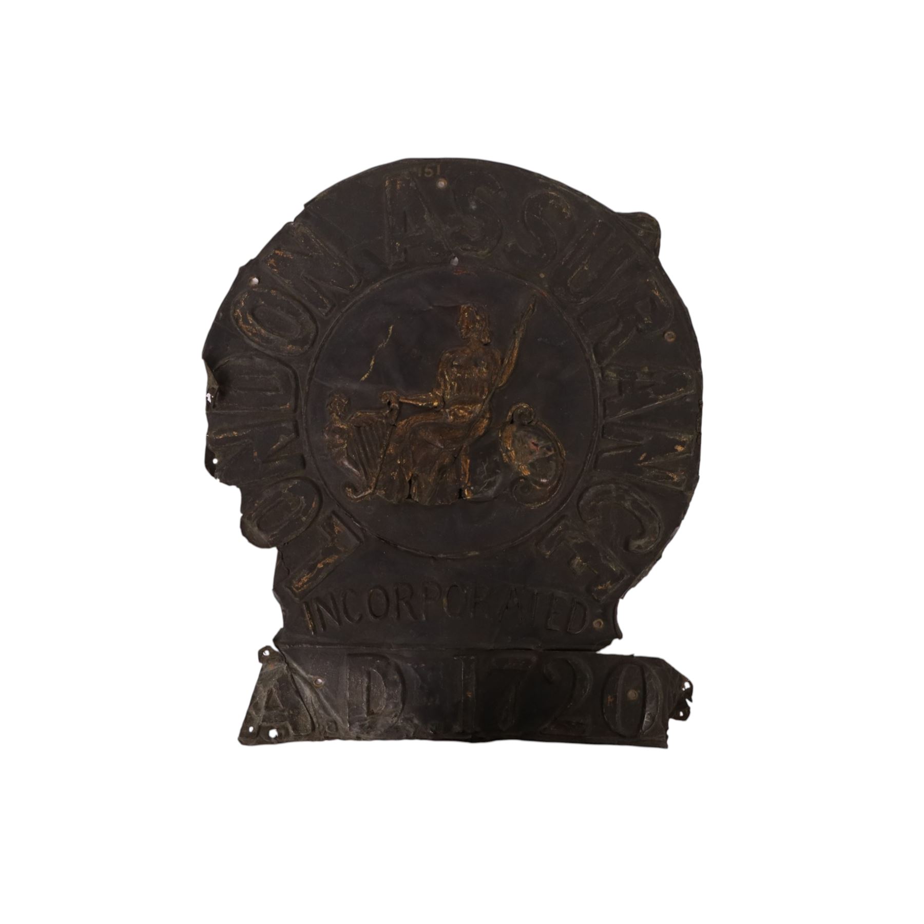 Eight 19th century tin fire insurance marks, comprising Phoenix Assurance Company Limited, Royal Insurance Company, Protector Fire Insurance Company, London Assurance Incorporated, County Fire Office, and District, Royal example H31cm