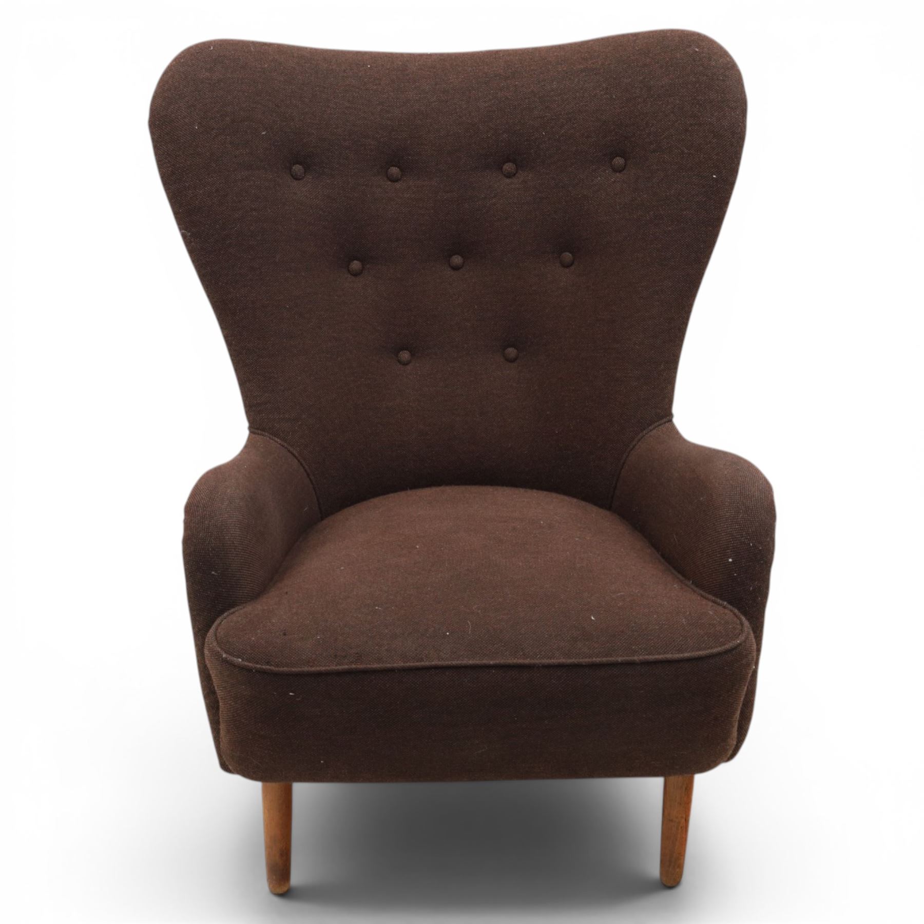Ernest Race (British 1913-1964) - mid-20th century DA1 high-back wingback armchair upholstered in deep purple fabric