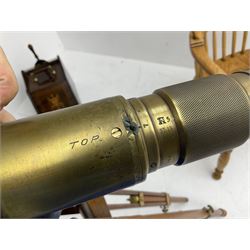 Early 20th century Ross London brass gunsight L67cm now as a telescope with Gaskell & Chambers bracket on hardwood and brass adjustable tripod marked 'Stands Inst No.16 Mk.1'