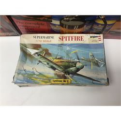 Seven scale model assembly kits to include Airfix, Heller, Italeri etc in one box