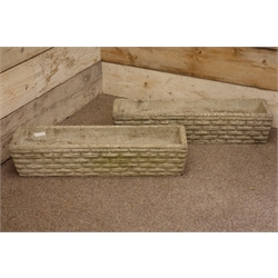  Pair composite stone brick effect rectangular planters, W82cm  