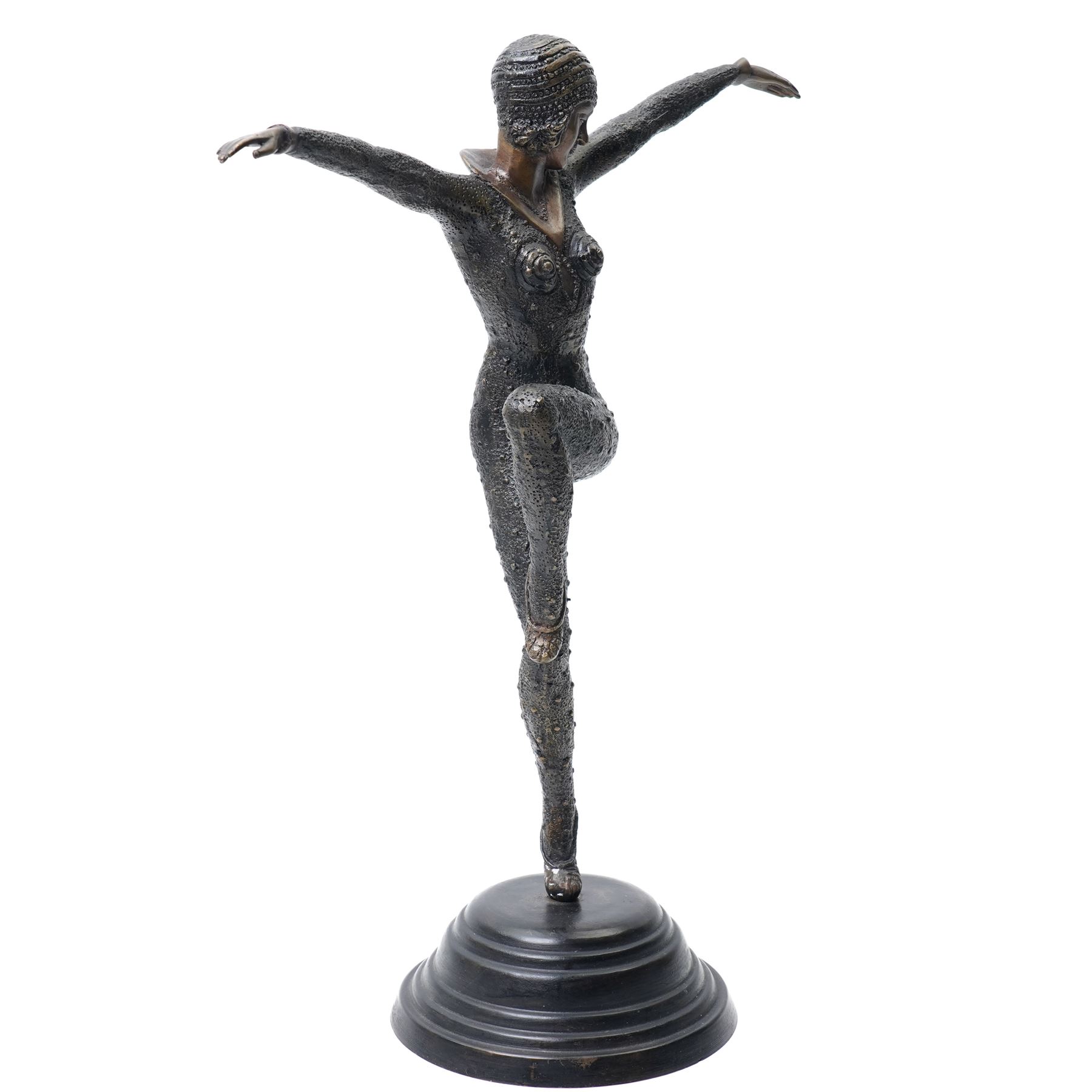 Art Deco style bronze of dancing lady on a stepped metal plinth H48cm