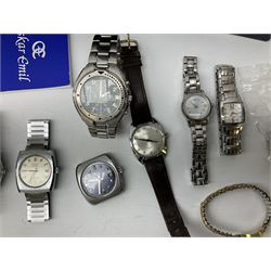 Collection of wristwatches including Accurist World Time chronograph quartz, Lorus chronograph 100m stainless steel quartz, Oskar Emil Torrini, two Citizen automatics, Seiko ladies Vivace, Titus, Limit and Tissot