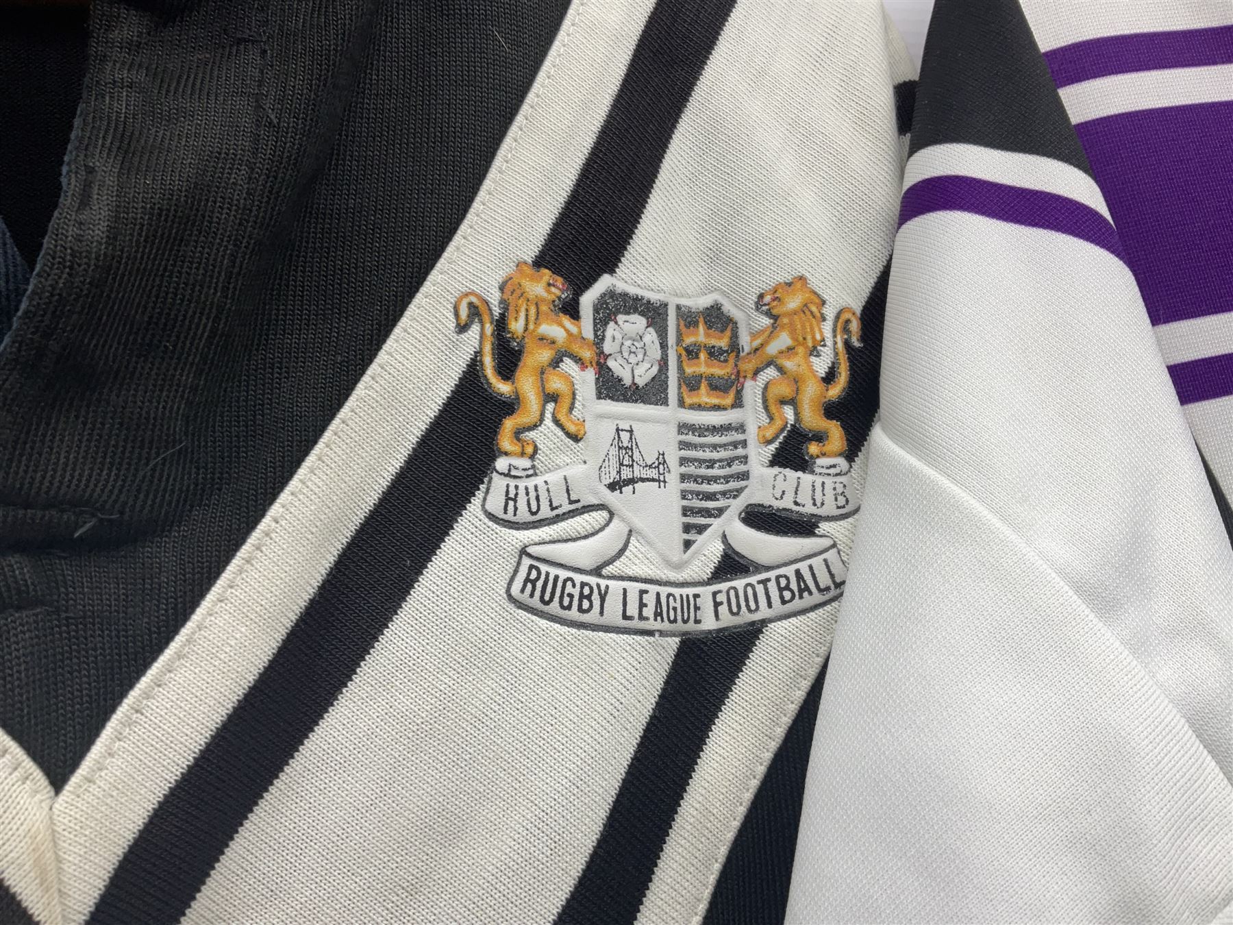 Five Hull Rugby League shirts, to include Hull FC and Hull Sharks examples