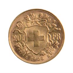 Switzerland 1935 gold twenty franc coin