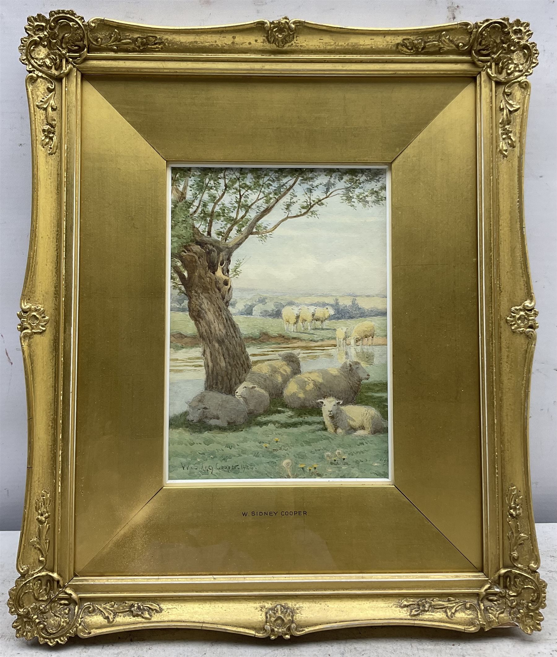 William Sidney Cooper (British 1854-1927): Sheep in the Shade, watercolour signed and dated 1924, 18cm x 12cm