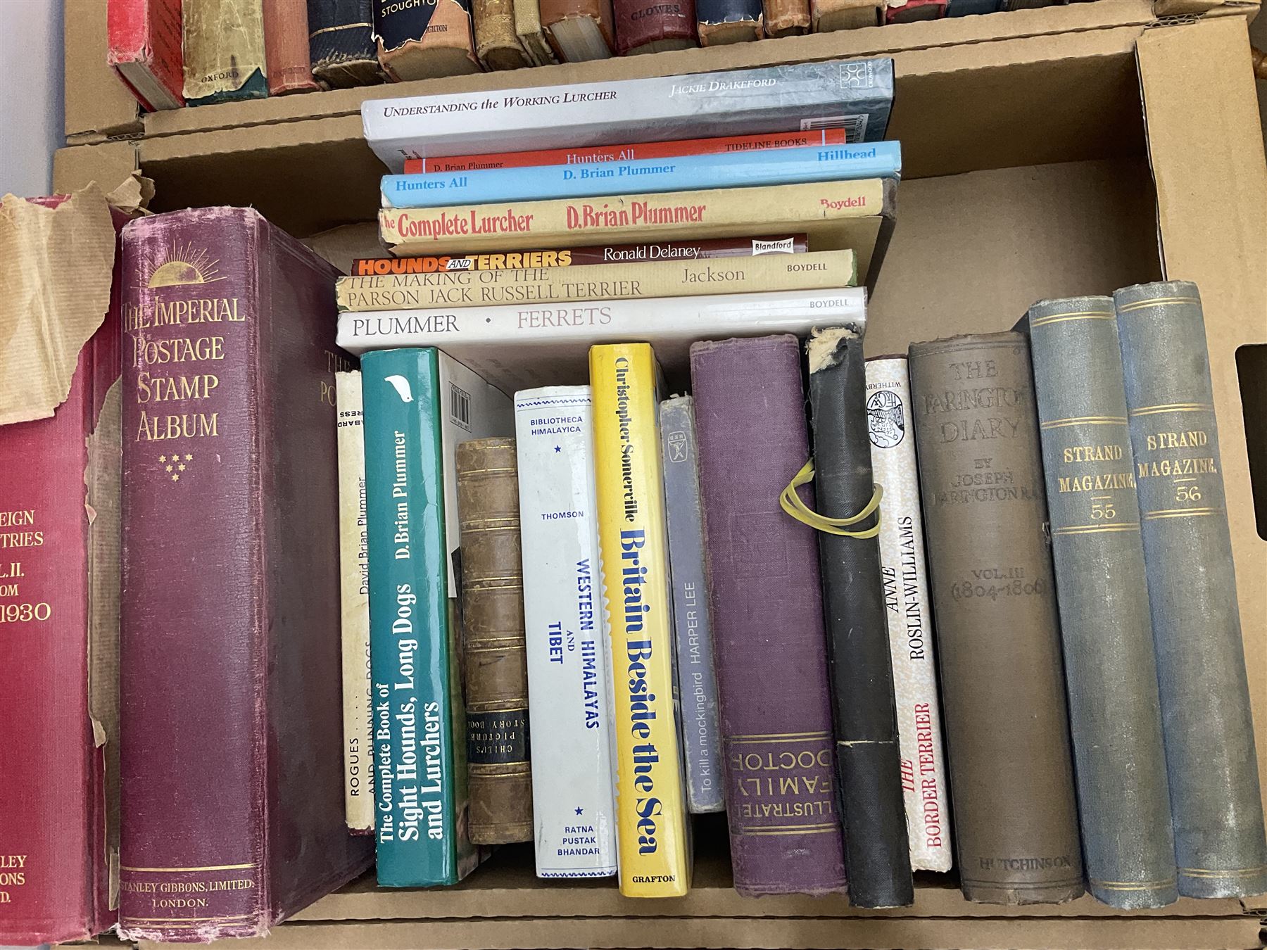 Collection of books and stamps, to include The Wonder books of Ships, The Wonder books of Aircrafts, The Farington Diary four volumes, dog books etc, in three boxes 