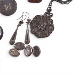 9ct gold jewellery oddments, including single opal pendant earring, single hoop earring and earring hooks and silver jewellery, including wristwatch, cufflinks, necklace, earrings, brooches and carnelian fob