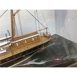 Victorian diorama of scratch built model of steam ship Alexandria, in a glazed case, H41cm, L83cm