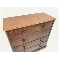  Victorian mahogany chest fitted, two short and three long drawers, bun feet, W120cm, H119cm, D53cm  