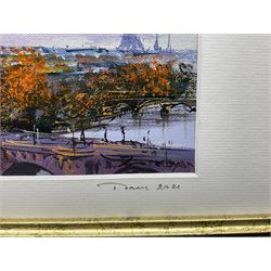 Arthur Zurabyan (20th century): 'Paris' with the Eiffel Tower in the distance,  pair oils on canvas signed, titled and dated 2021 on the mount 20cm x 10cm (2)