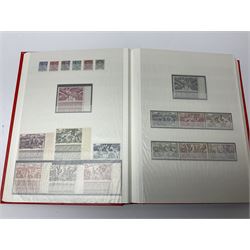 World stamps with many relating to Victory in Europe including King George VI '8th June 1946' stamps from various countries including Antigua, British Guiana, British Honduras, British Solomon Islands, Cayman Islands, Ceylon, Fiji, Grenada, Montserrat, St Helena etc, both mint and used stamps seen, housed in three stockbooks