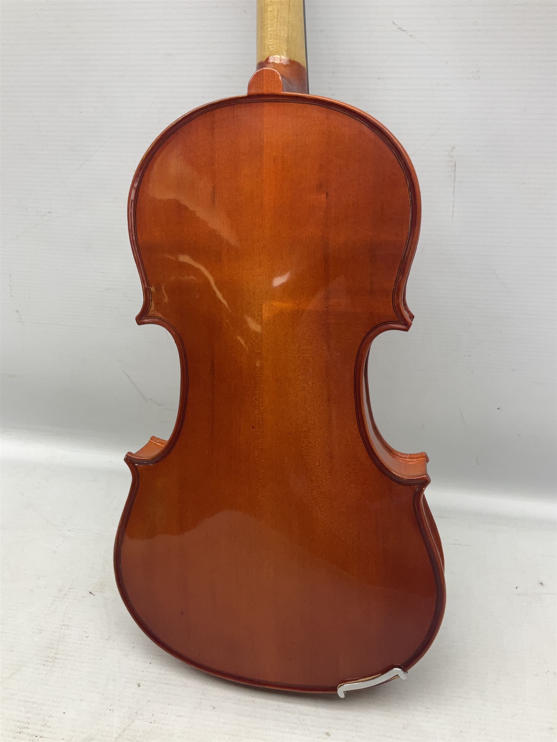 Stentor Student violin with 36cm two-piece back and spruce top, bears label 'The Stentor Student II No.1117807' L59cm; and another similar student's violin by Palatino (2)