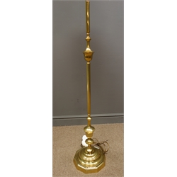  Brass standard lamp with pink lamp shade, H143cm  