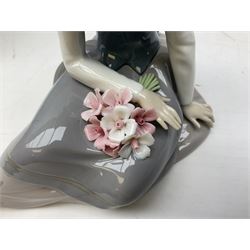 Three Lladro figures, comprising Pondering, no 5173, Nostalgia, no 5071 and Nature's Bounty, no 1417, all with original boxes, largest example H27cm