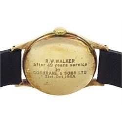 Tissot gentleman's 9ct gold manual wind presentation wristwatch, Cal. 781-1, case by Dennison, Birmingham 1965, on black leather strap