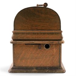 Early 20th century Edison Standard phonograph, in oak case, serial number S179930, together with a large brass phonograph horn and a collection of wax cylinders