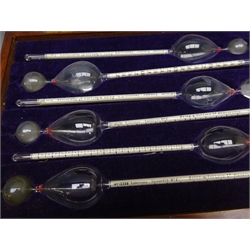  Set of six 20th century Twaddell glass Hydrometers with Kew Certificates of Examination dated 1918, in fitted mahogany box  