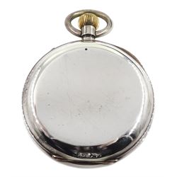 19th century Swiss silver open face keyless chronograph pocket watch, white enamel dial with Roman numerals, centre seconds and thirty minute recording dial, over constant seconds outer minute ring, plate signed 'The Newmarket', case No. 39585, makers mark K&Co, Swiss hallmarks, in fitted silk and velvet lined case by Cooke & Kelvey, Calcutta & Simla, back paper dated 1895