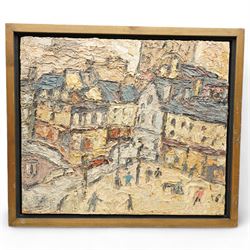 Barry De More (Yorkshire 1948-2023): 'Huddersfield Street Scene No1', oil and impasto on board signed titled and dated 2012 verso 45cm x 53cm
Notes: Acclaimed as one of the North's greatest expressionist artists, Barry De More (1948-2023) used a heavy impasto style to transfer his love of Yorkshire landscapes, townscapes and people to canvas. His work sits comfortably in the company of work by Kossoff and Auerbach, selling to collectors in the UK and overseas. De More's work can be found in the permanent collection of work by Northern Artists at Dean Clough, one of the UK's largest contemporary art galleries.