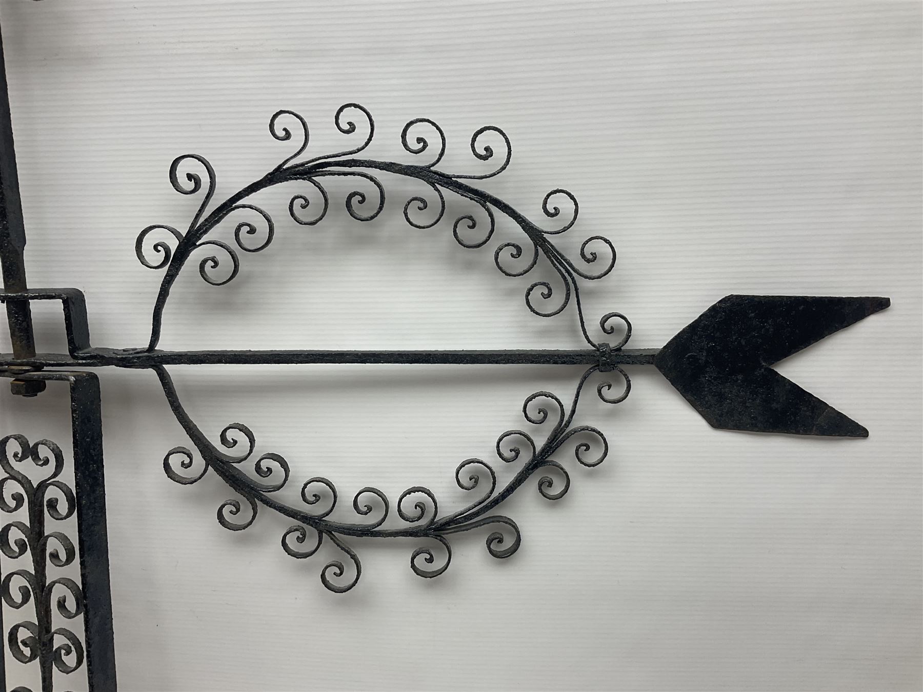 Wrought iron weathervane, with cockerel finial, H95cm