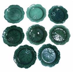 Eight Wedgwood green majolica leaf dishes, D20cm