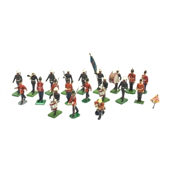 Twenty-five die-cast figures of soldiers and bandsmen by Britains, Ducal etc, including Bahamas Police Band with certificate, Royal Marines etc