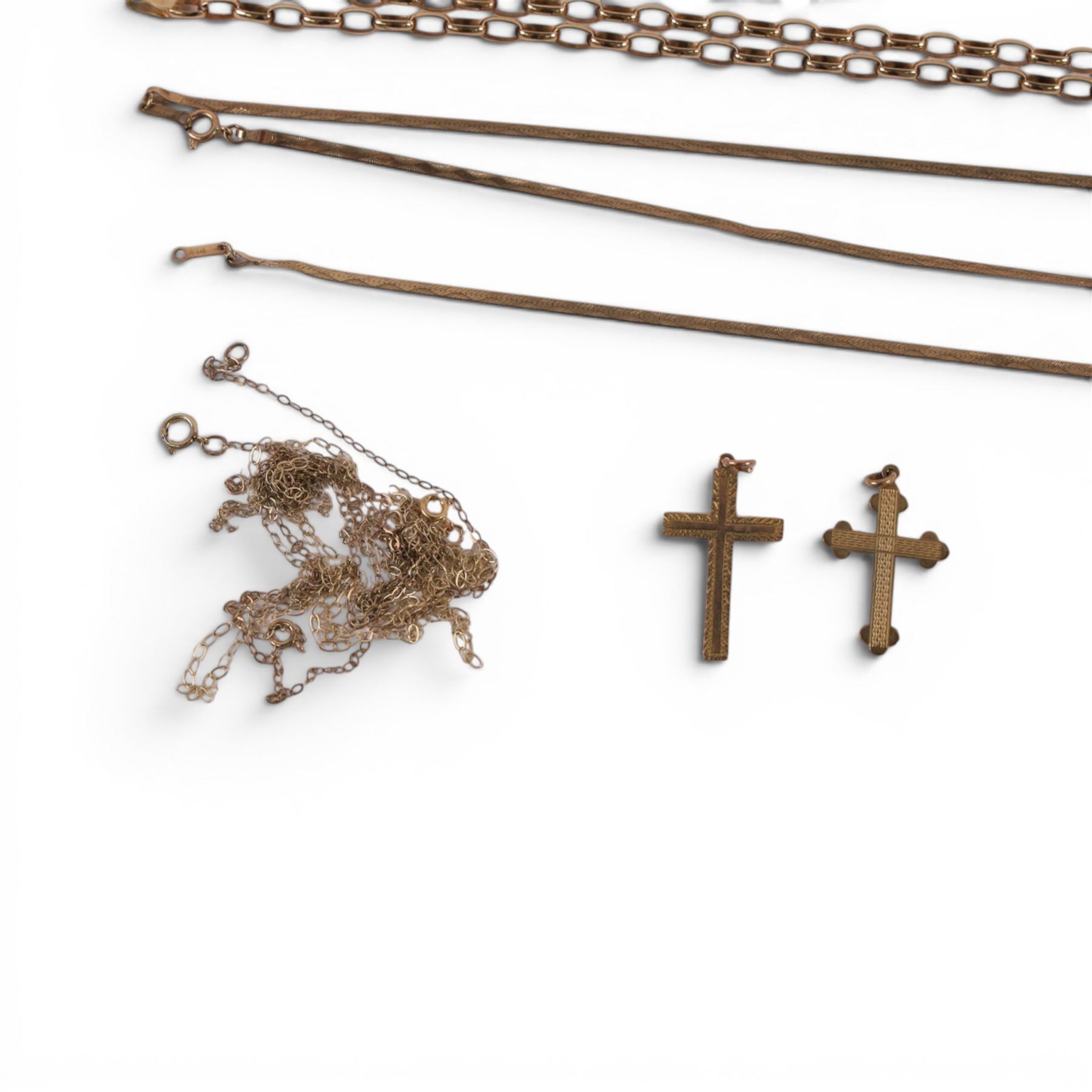 9ct gold jewellery, including chains, cross pendants and bracelets