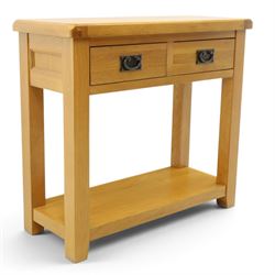 Oak Furnitureland - Contemporary solid oak console table, fitted with two drawers and full length under tier