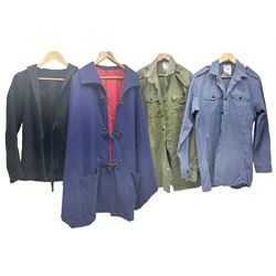 Quantity of post-WW2 military style clothing comprising twelve Jumpers blue serge coat style, five Shirt Mans Working Dress R.N. (blue), six Shirt Mans General Service (olive), ladies' blue commando jumper and nurses type cape; together with RN type fire-extinguisher and Beaufort Sportsman's Life-jacket