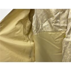 Vintage ladies two piece silk dress and short sleeve jacket with gilt foliate detail together with gent's matching waistcoat