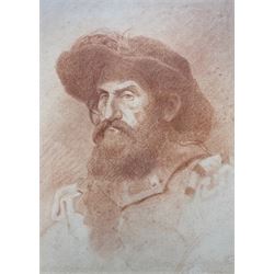 Circle of Frederic Leighton (British 1830-1896): Portrait of a Bearded Gentleman, sanguine chalk unsigned, attributed on mount 31.5cm x 22.5cm 