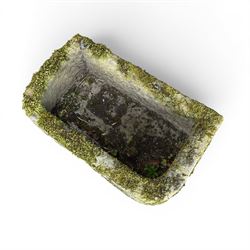 19th century weathered hewn stone planter, of rectangular D-shaped form 