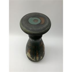 Reproduction Daum Nancy art nouveau  style overlay and cut glass vase in ovoid form with a circular base, decorated with woodland and mountain scene, H38.5cm. 