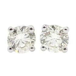 Pair of 18ct white gold brilliant cut diamond stud earrings, stamped 750, total diamond weight 2.00 carat