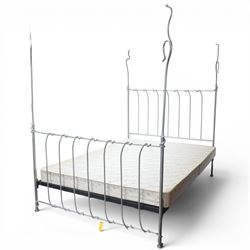 And So To Bed - 'Squigalina' silvered metal framed 5ft king size four poster bed, the tubu...