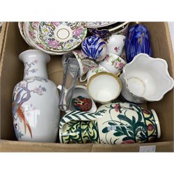 Small Royal Doulton vase, Colclough tea wares and other ceramics and collectables, in two boxes 