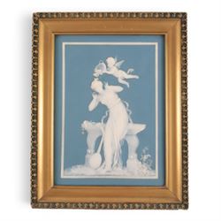 Pair of 20th century Villeroy & Boch, Mettlach, jasperware plaque, decorated with neoclassical figures, impressed factory marks to the back