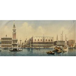 Umberto Ongania (Italian 1867-1942): View of the Grand Canal Venice with Gondoliers, watercolour signed 27cm x 57cm