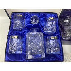 Bohemia Crystal cased decanter and four glasses set, Edinburgh crystal four tumbler set and boxed Edinburgh crystal etched glass