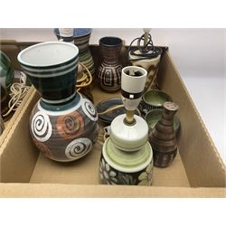 Collection of Cinque Ports and similar pottery, to include six table lamps, large jug, vases, etc 
